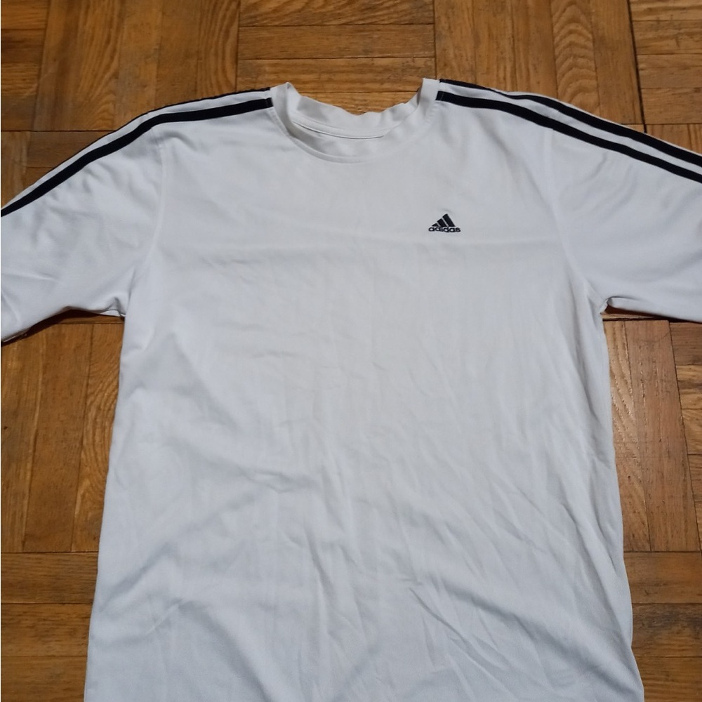 Adidas Men's Long Sleeve White Tee with Black Accents